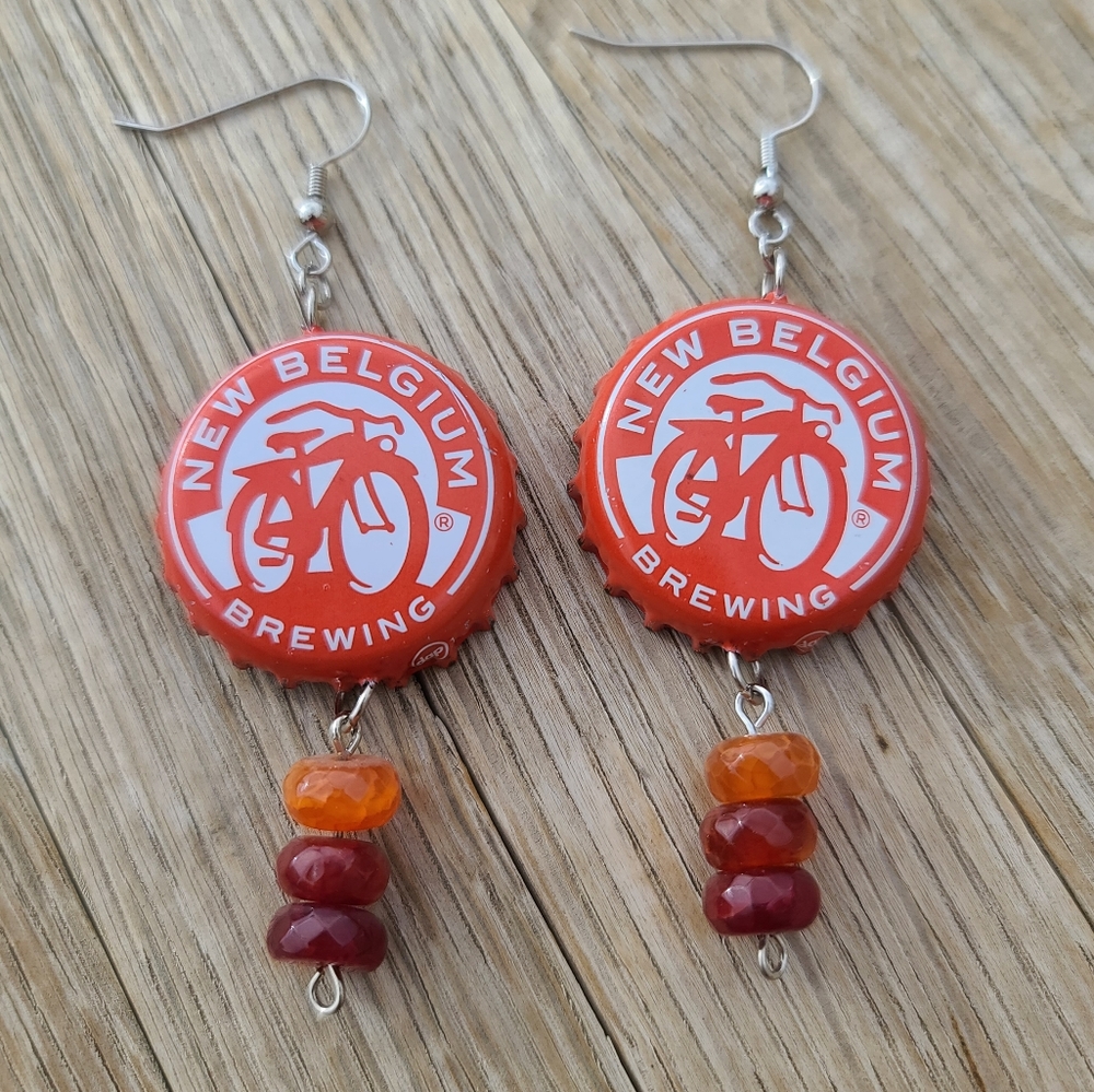 New Belgium Brewing Beer Bottle Cap Earrings